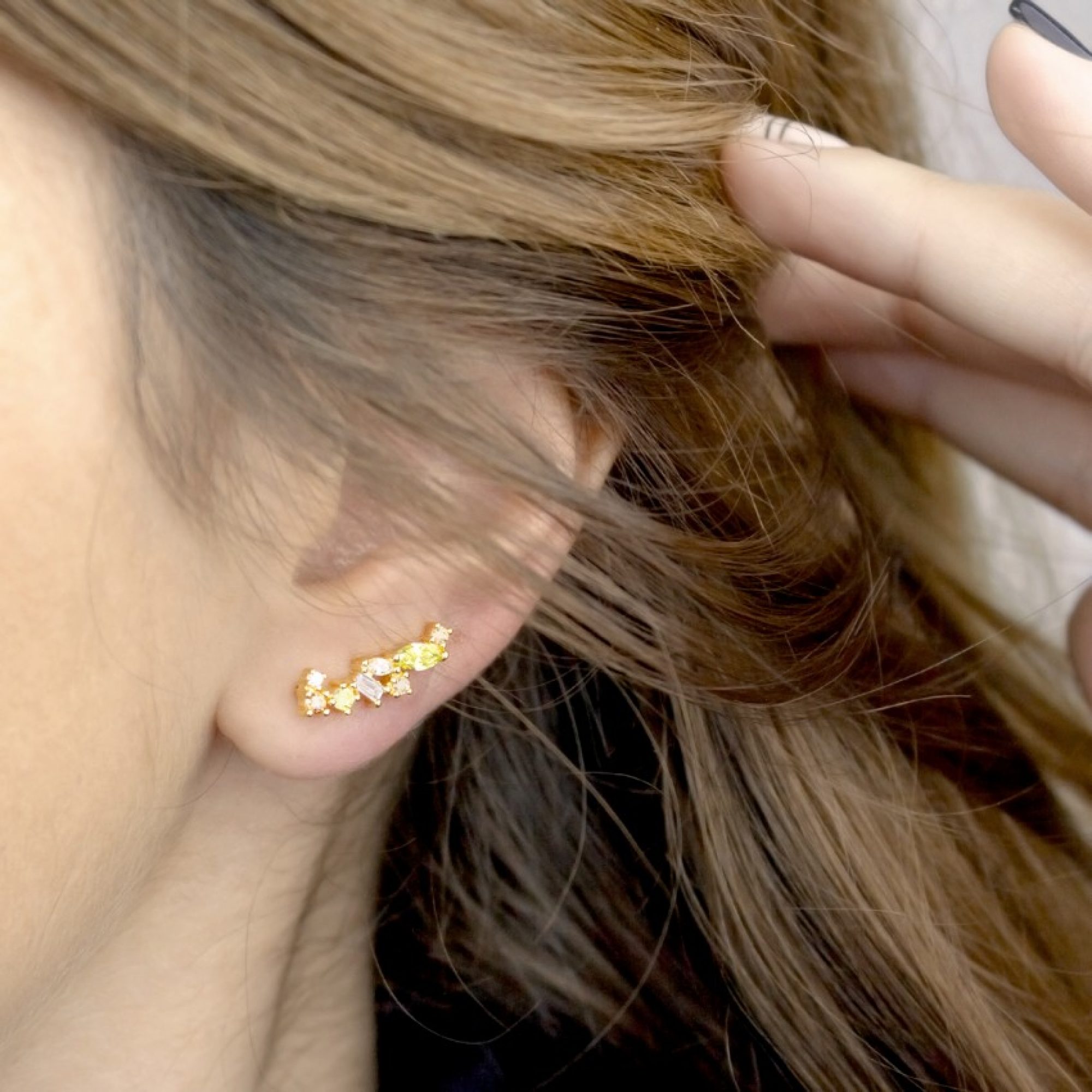 Gold plated ear climbers with zircon stones