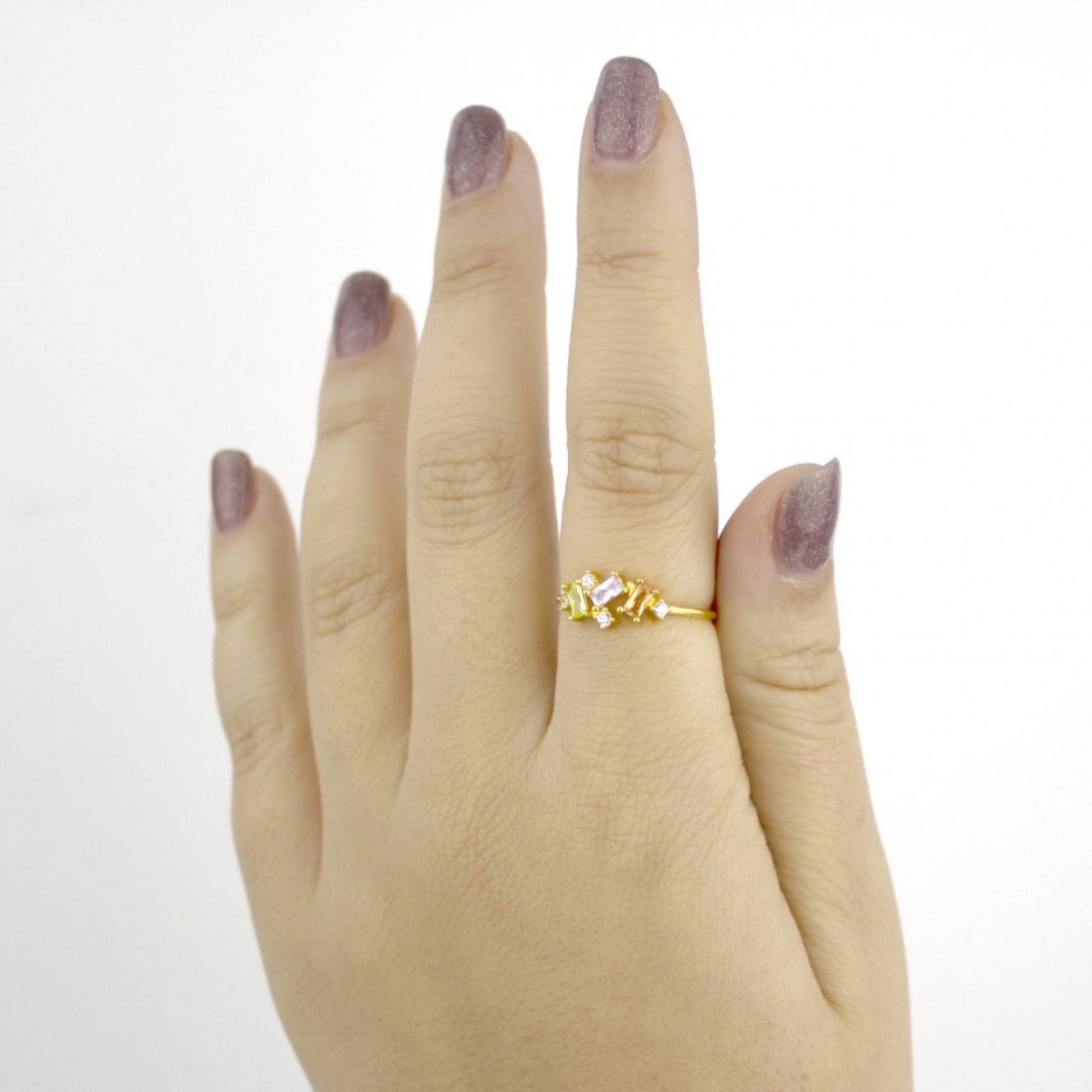 Gold plated ring with natural zircon stones