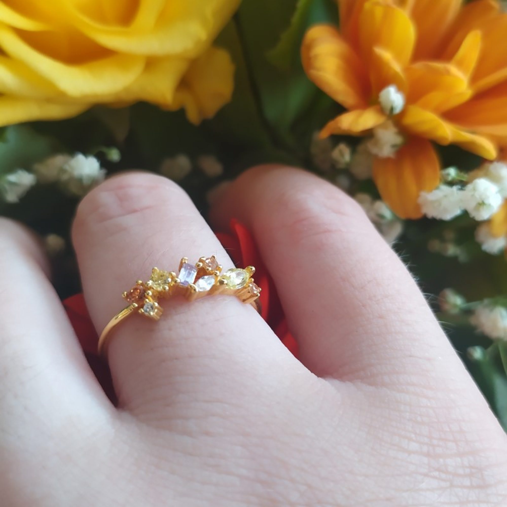 Gold plated ring with zircon stones