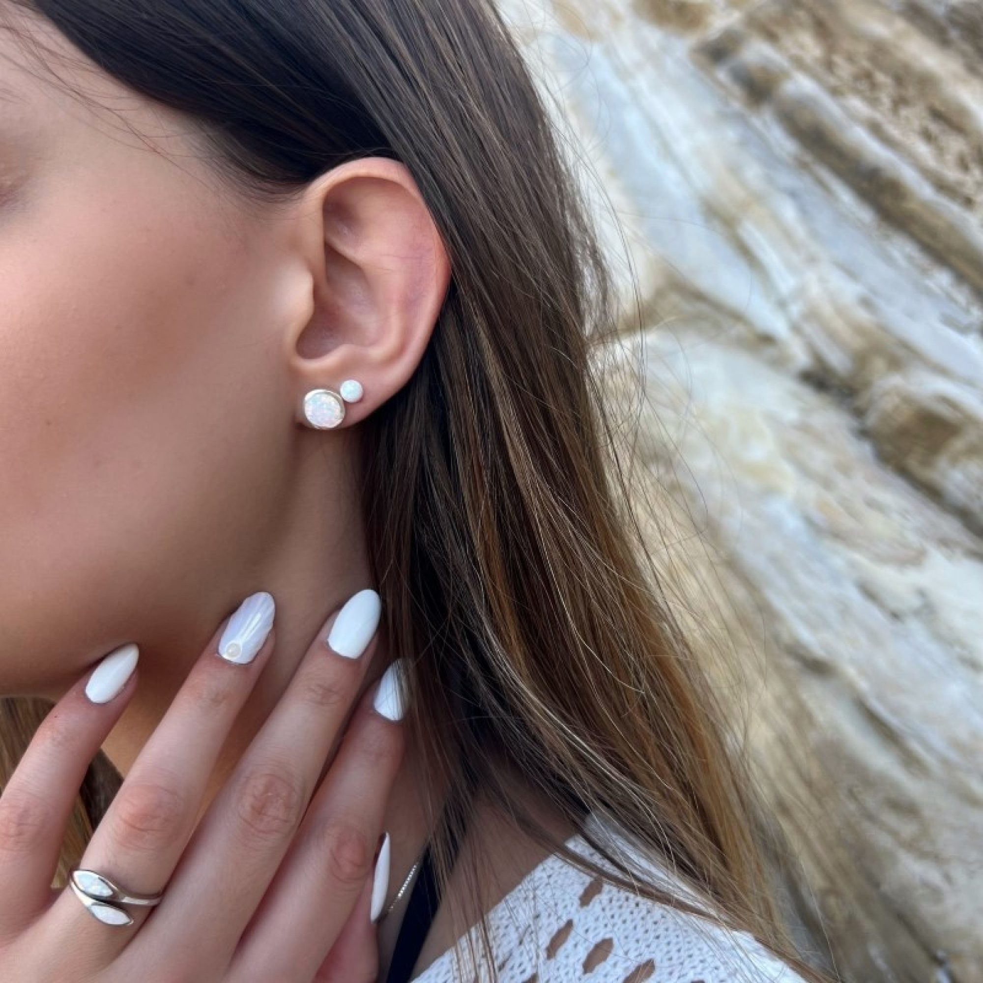 Silver ring with white opal