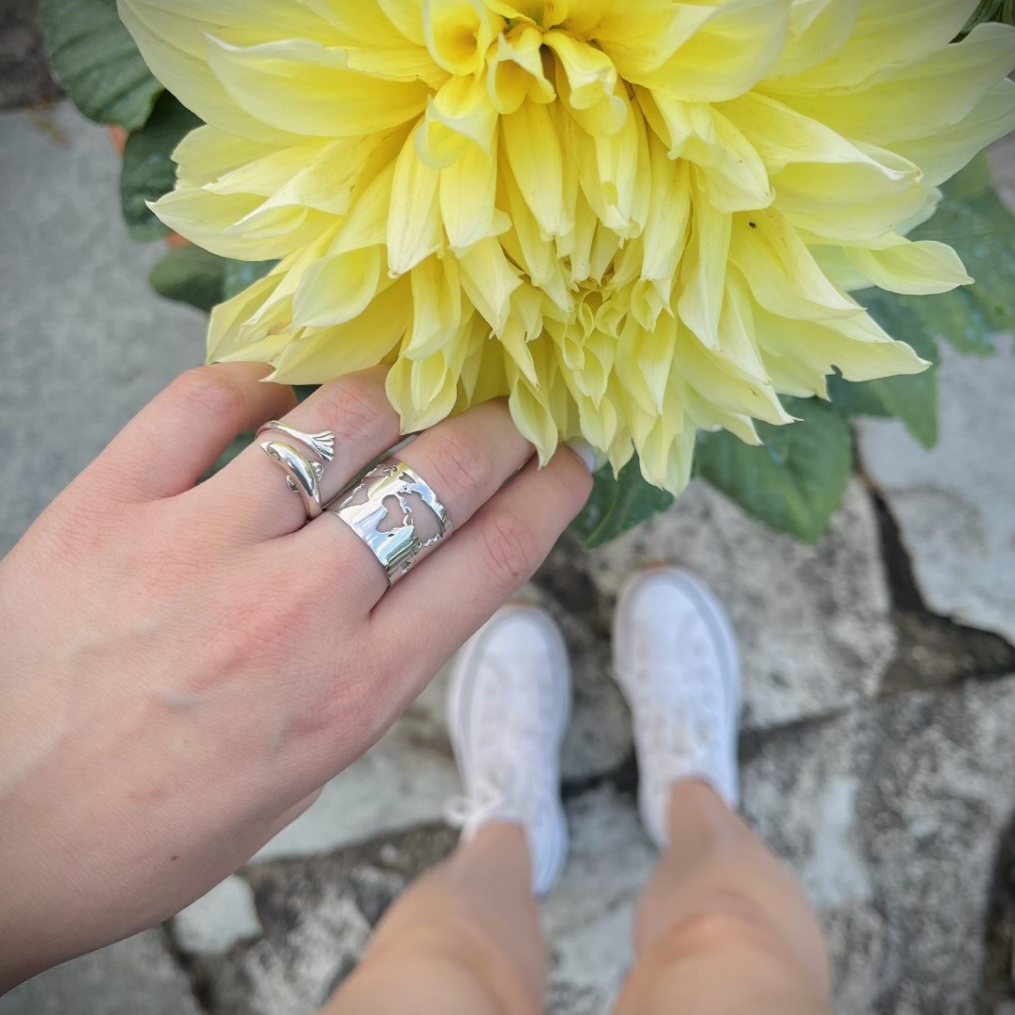 Silver world map ring