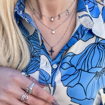 Silver double necklace with zircon stone and cross