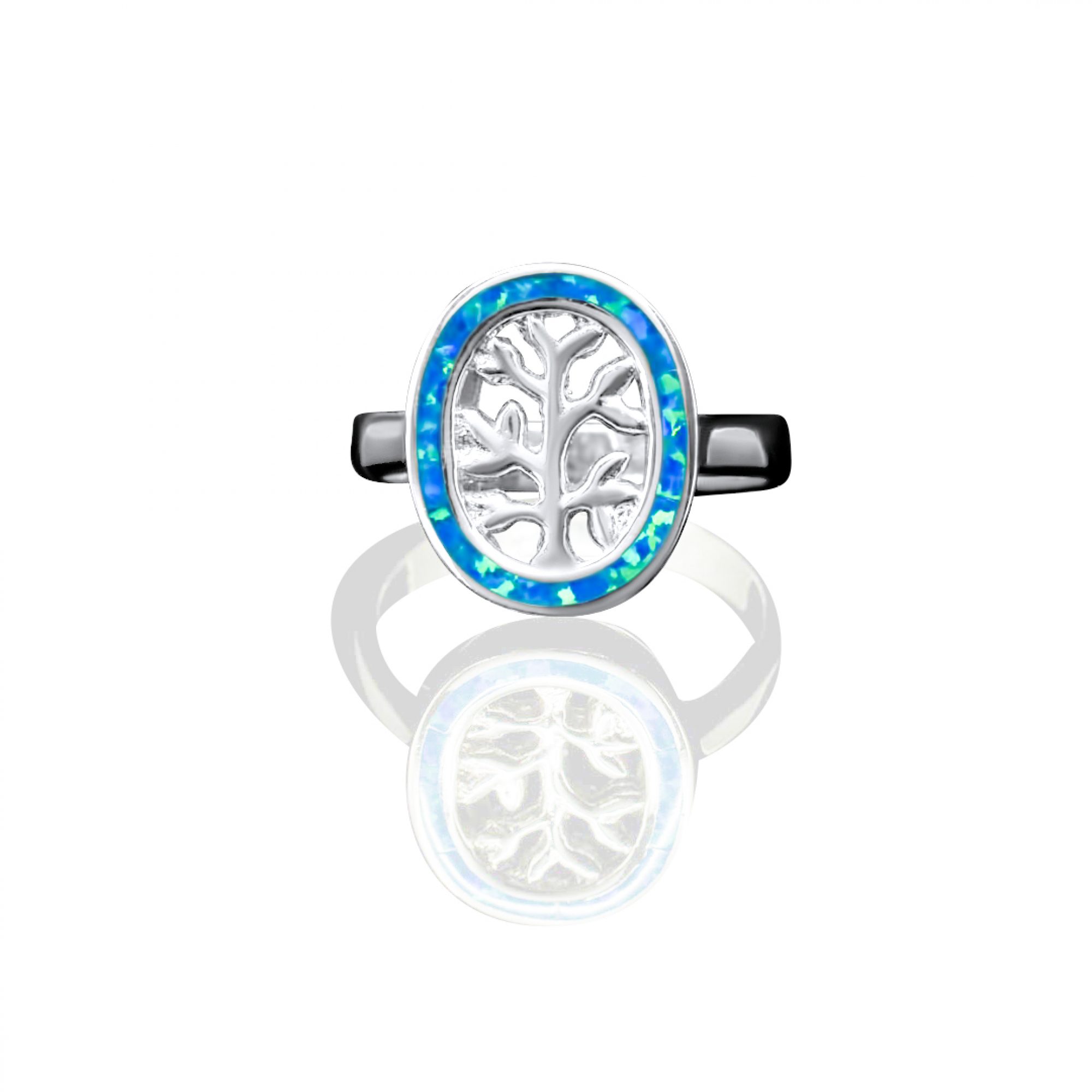 Silver tree of life ring with opal stones