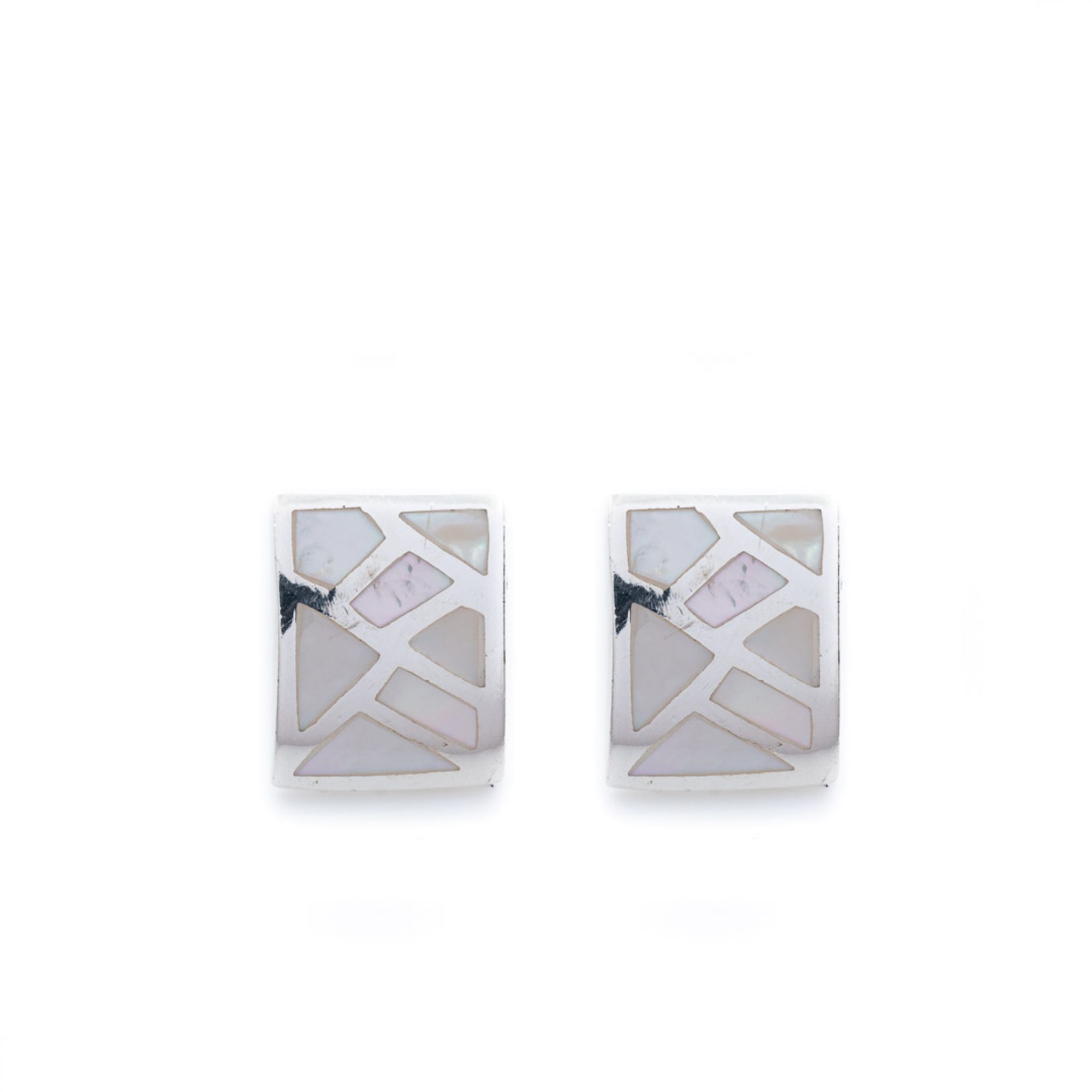 Silver stud earrings with mother of pearl