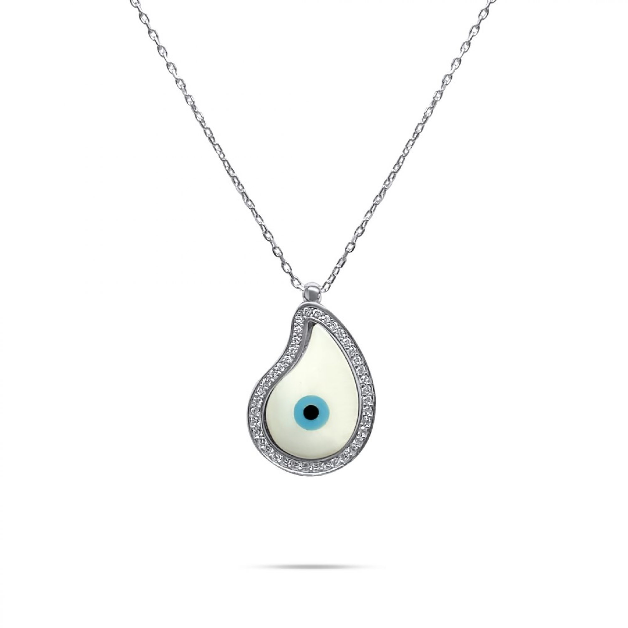 Eye necklace with mother of pearl and zircon stones