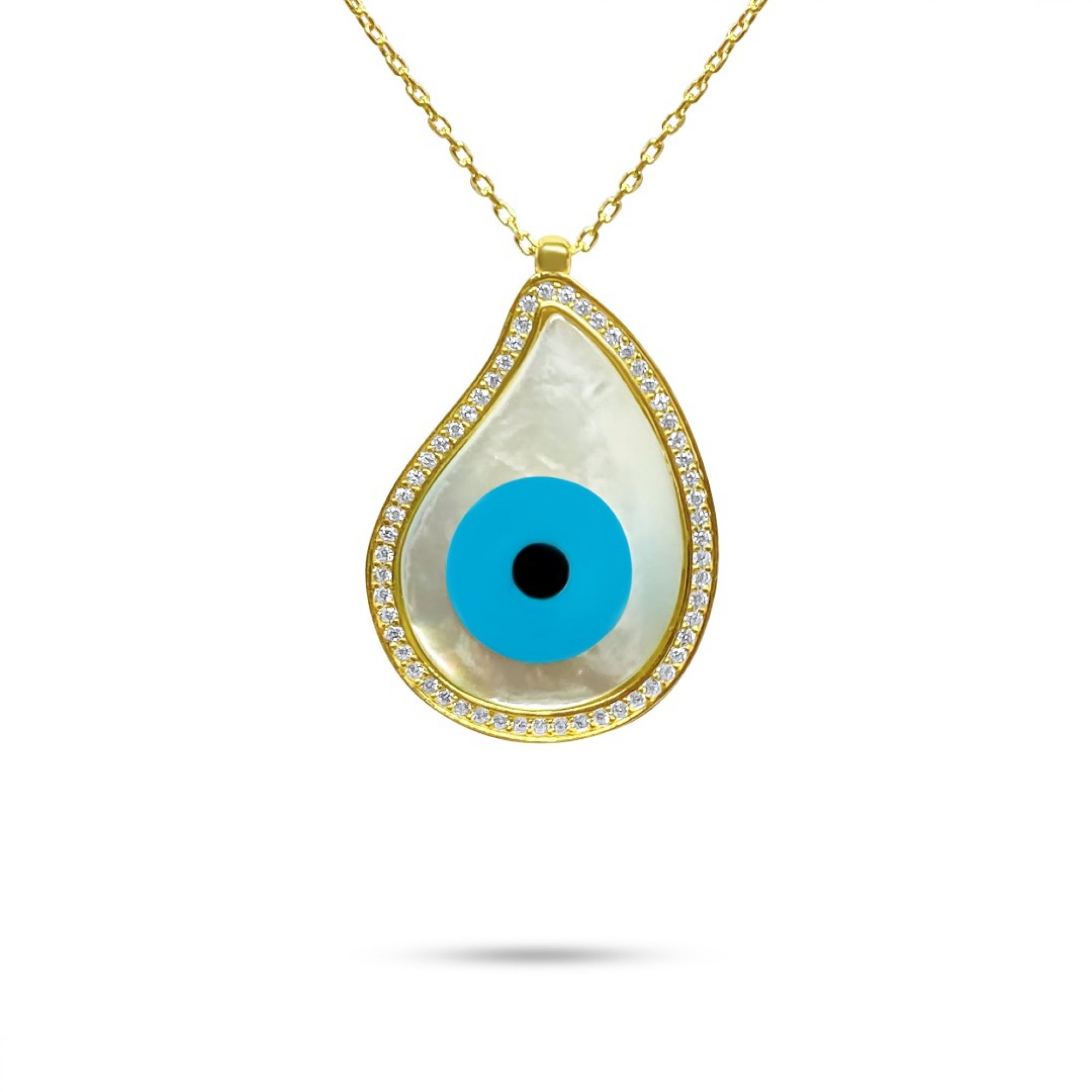 Gold plated eye necklace with mother of pearl and zircon stones