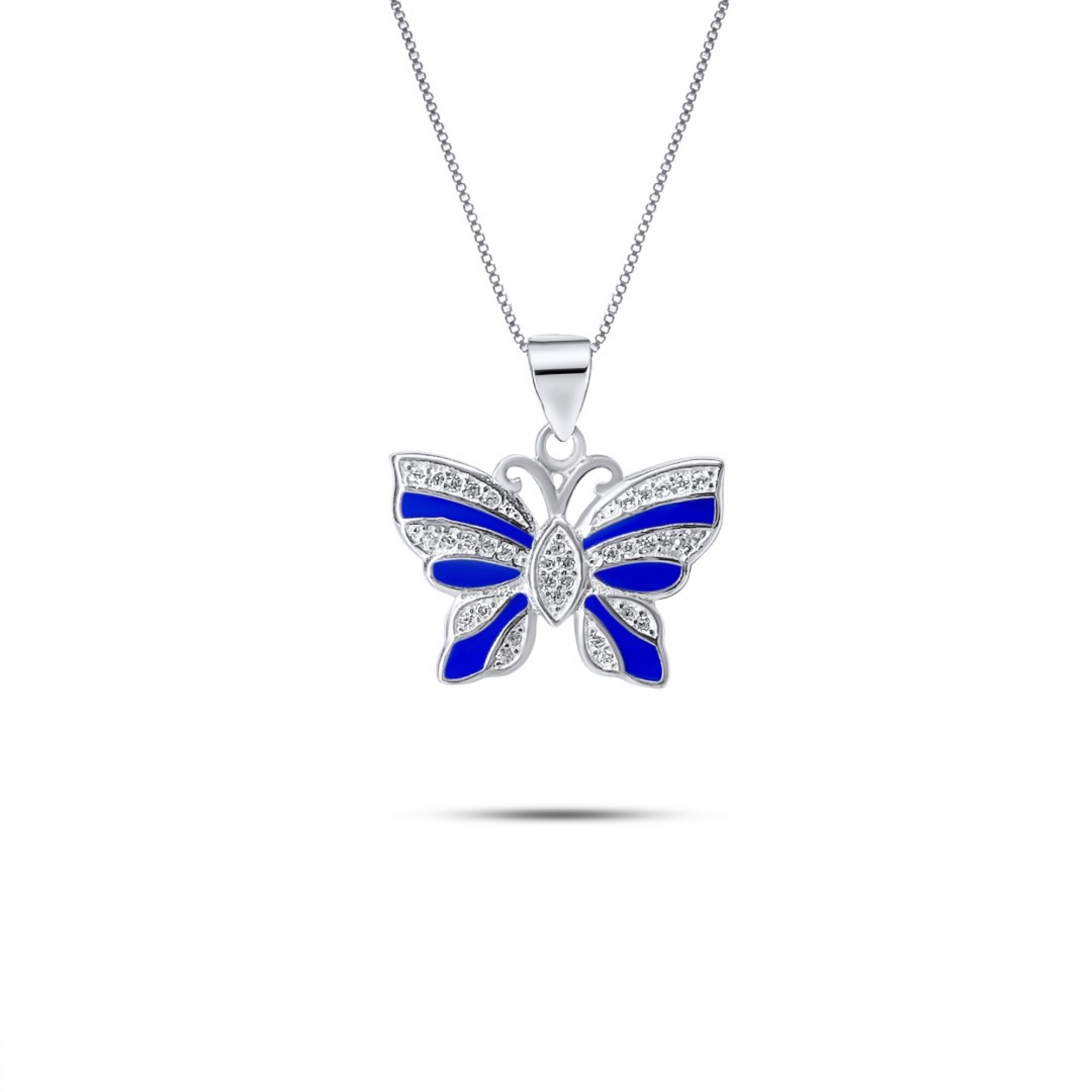 Butterfly necklace with zircon stones and enamel