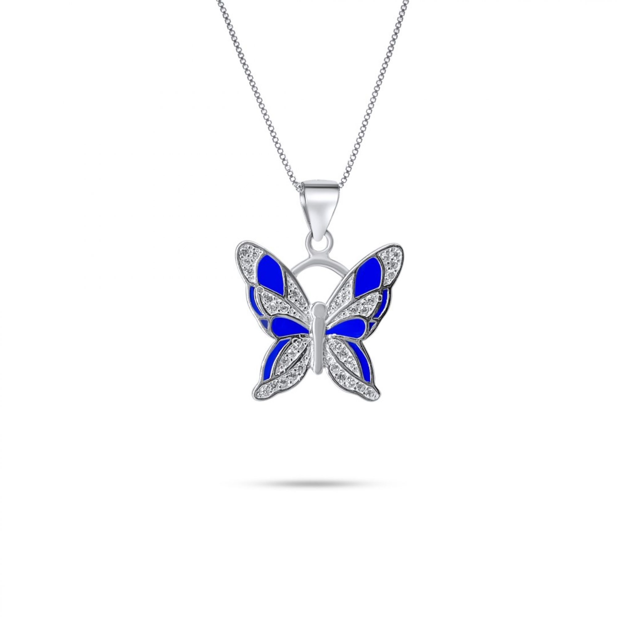 Butterfly necklace with zircon stones and enamel