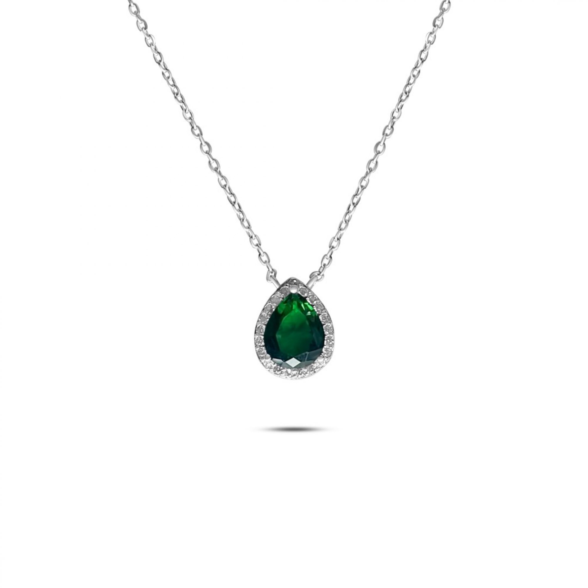 Necklace with emerald and zircon stones