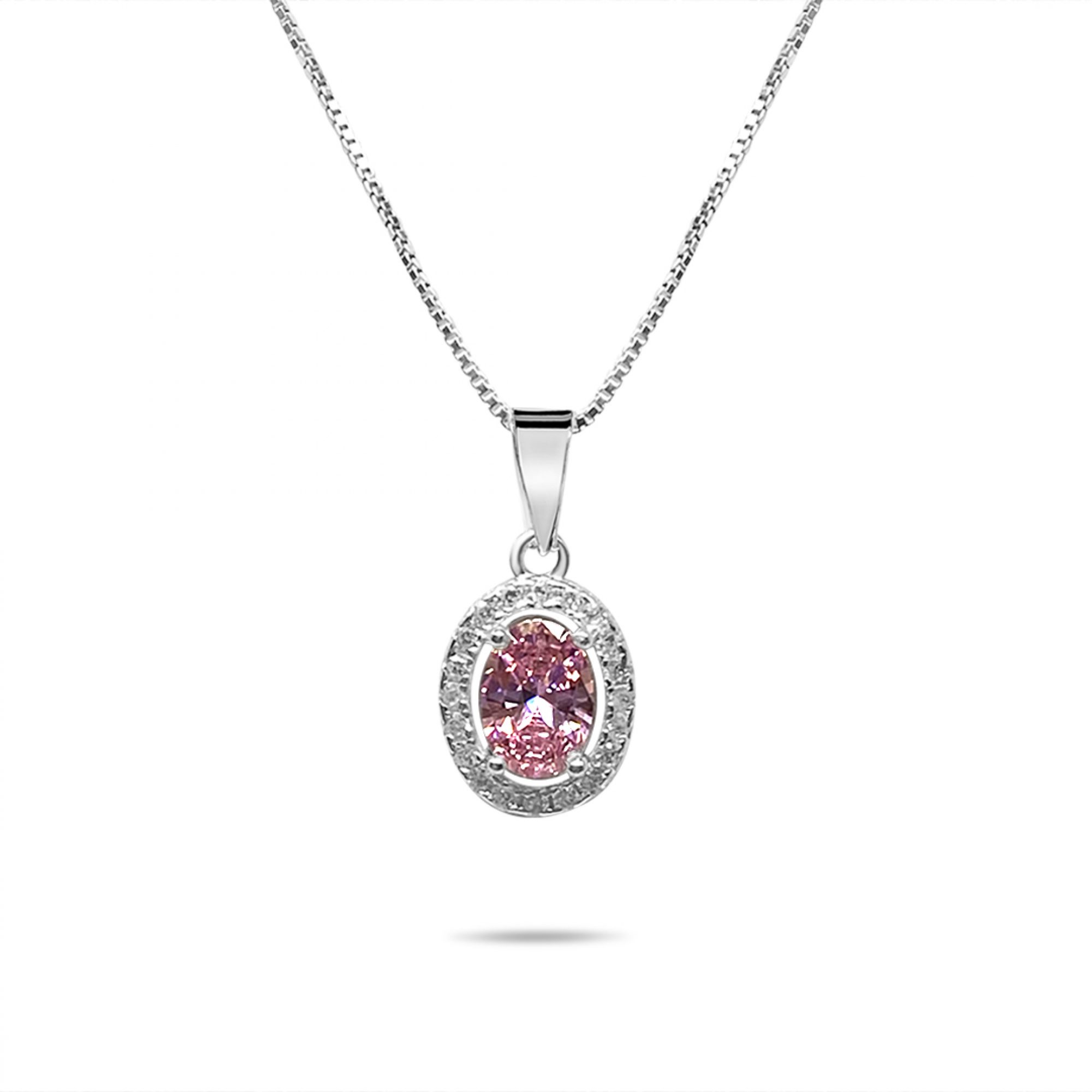 Necklace with pink quartz and zircon stones