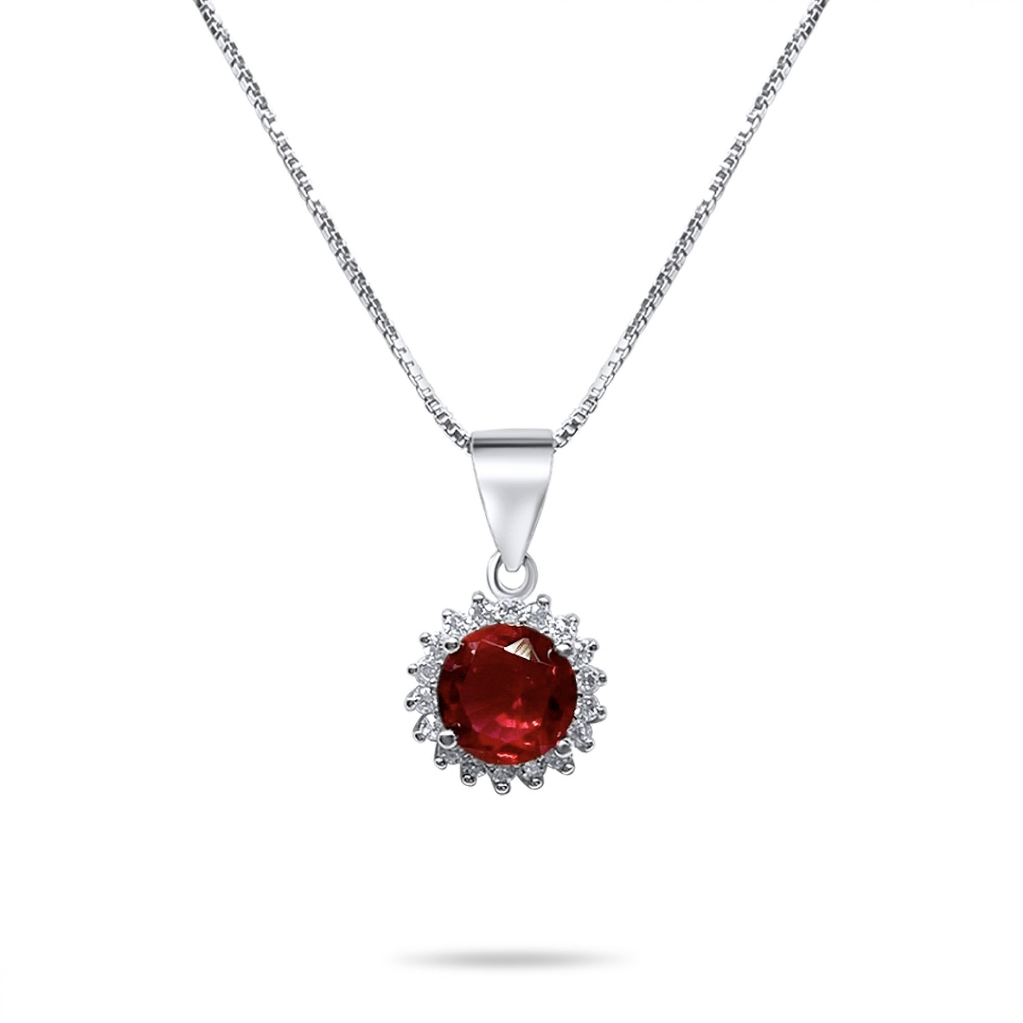 Necklace with ruby and zircon stones