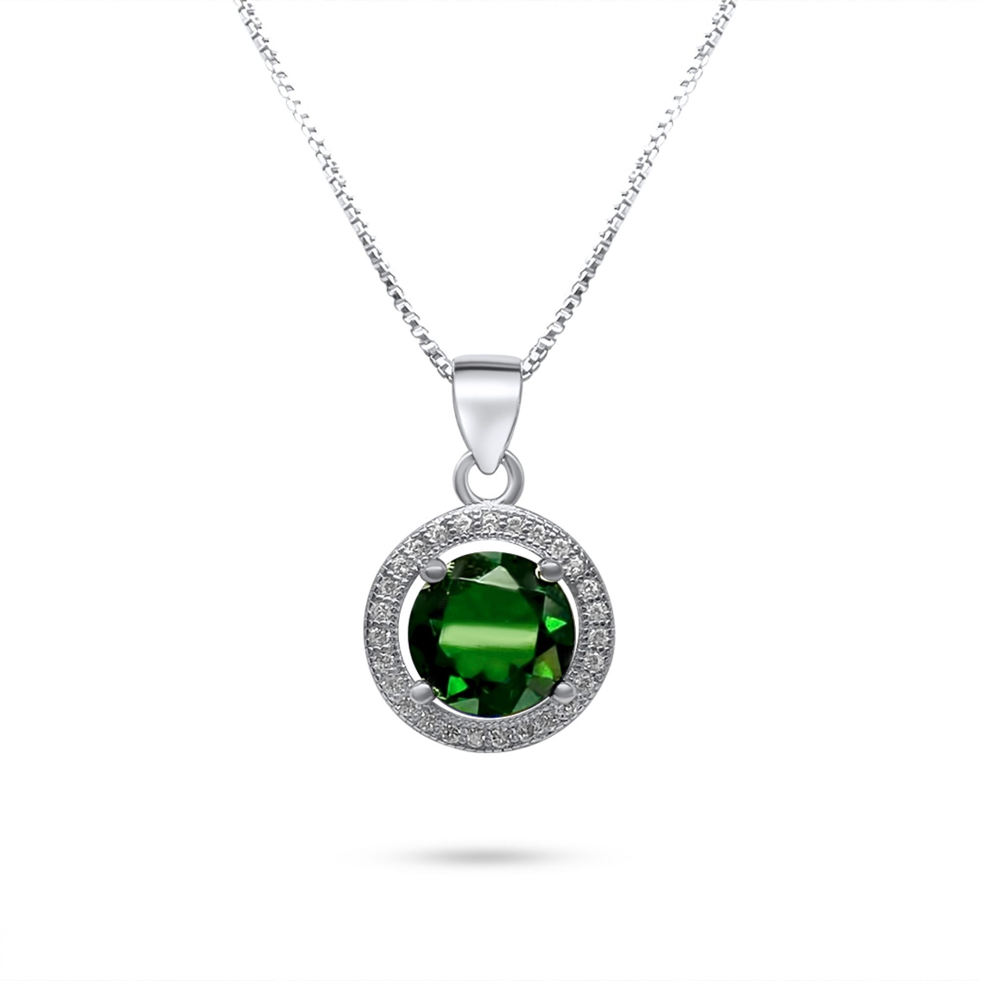 Necklace with emerald and zircon stones