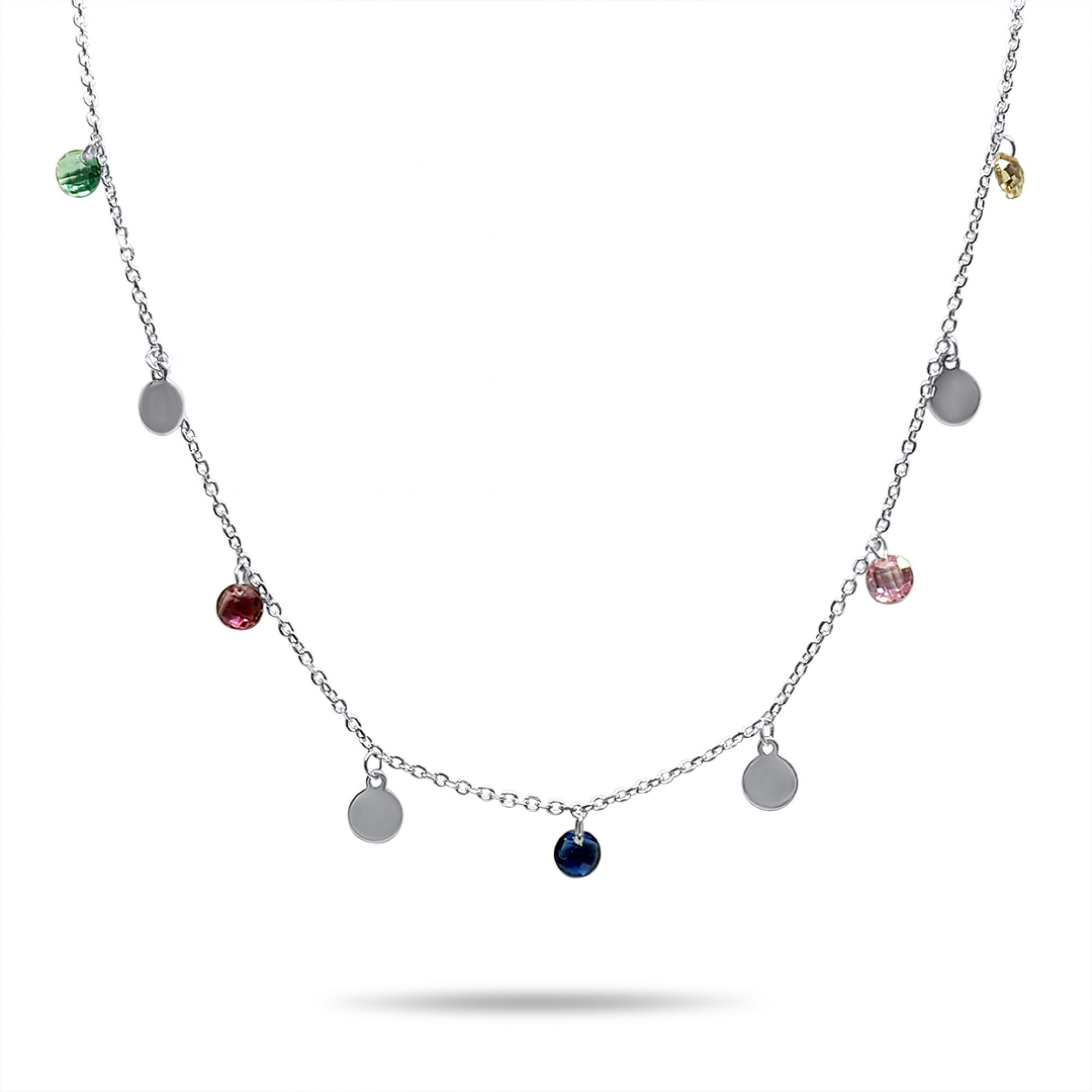 Dangle necklace with multicoloured stones