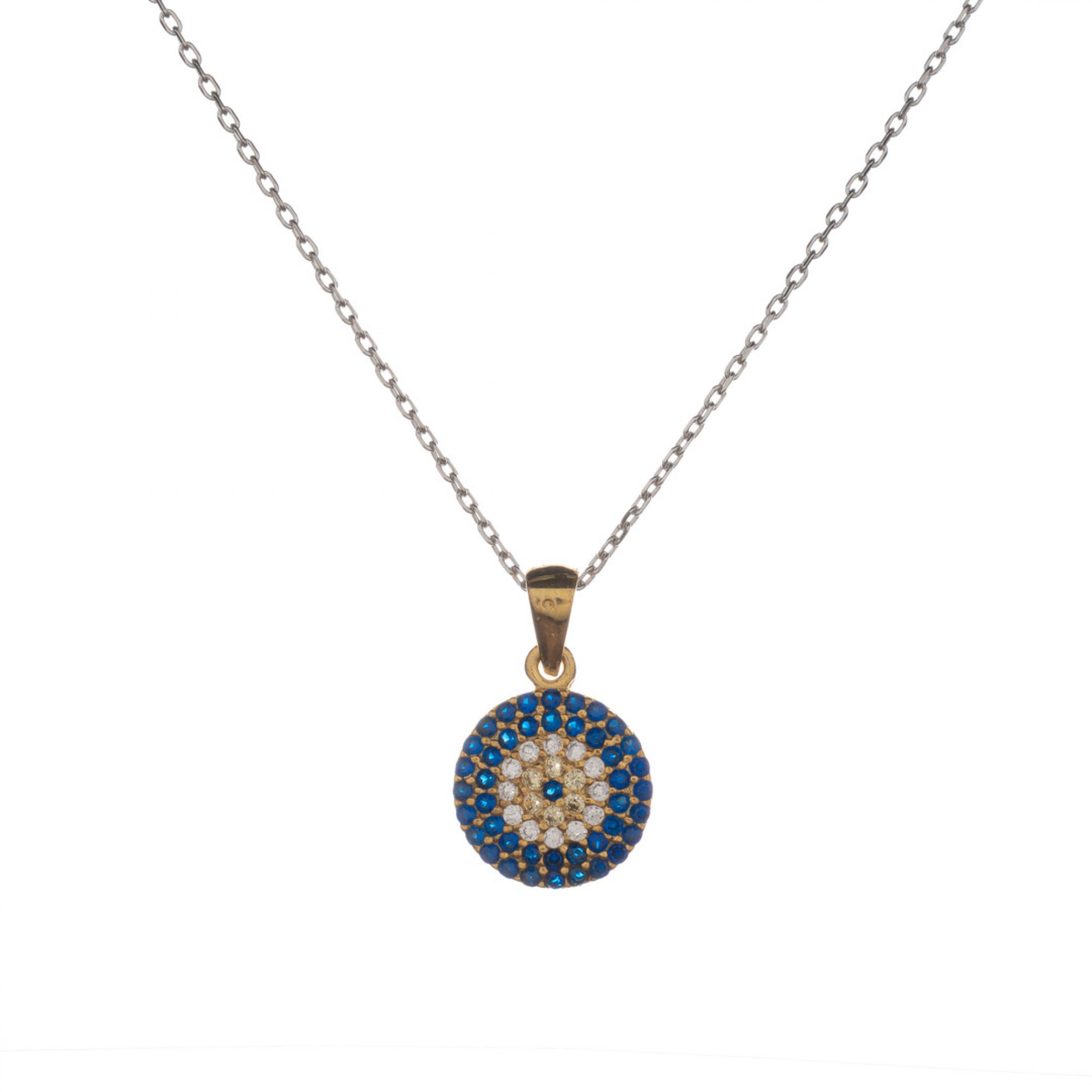 Gold plated eye pendant necklace with zircon stones