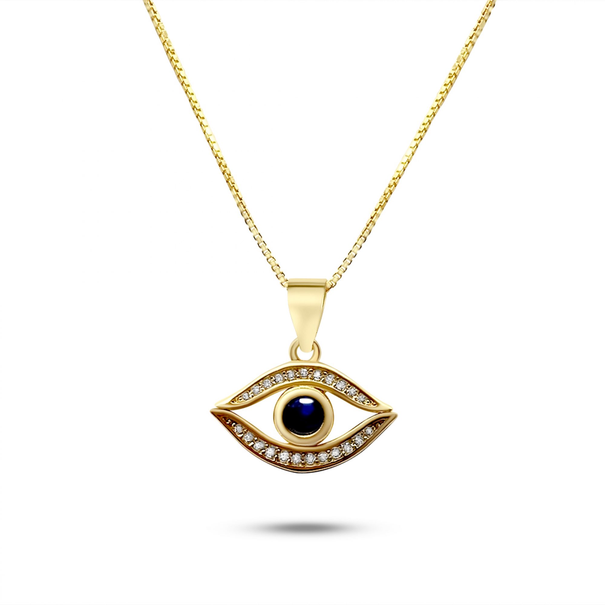 Gold plated eye pendant necklace with zircon stones