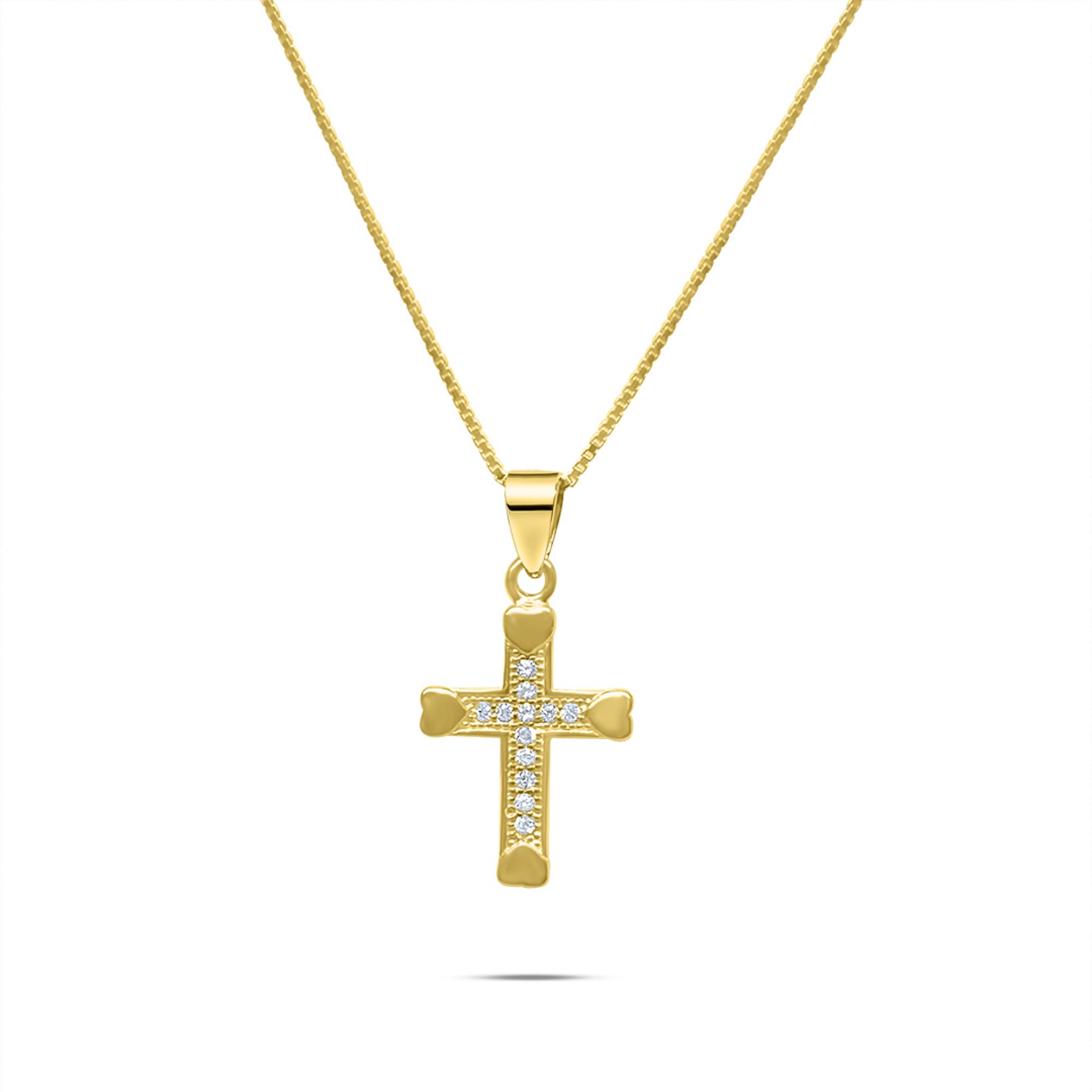 Gold plated cross necklace with zircon stones