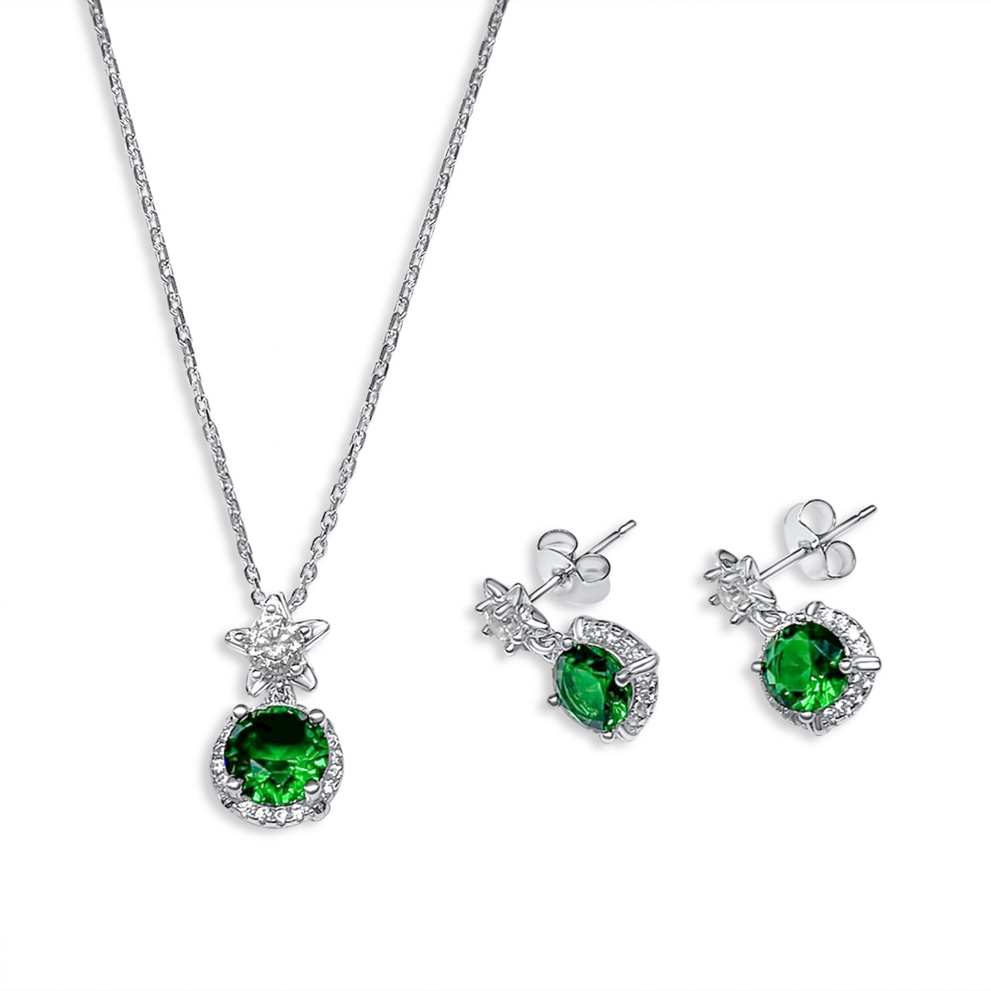 Set with emerald and zircon stones