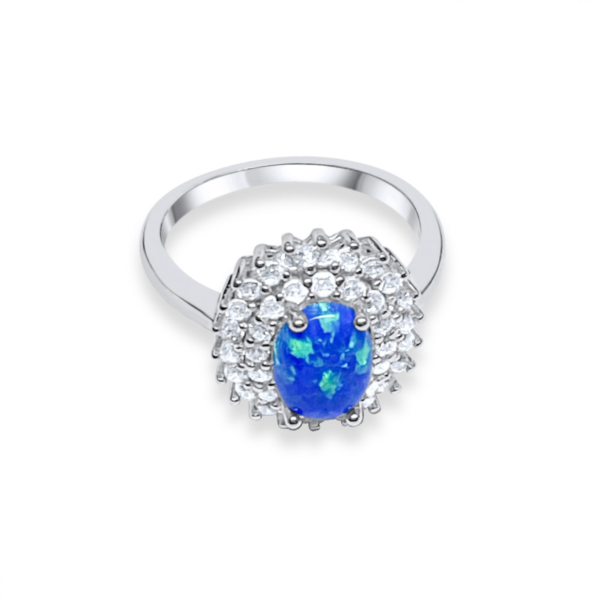 Silver ring with opal and zircon stones