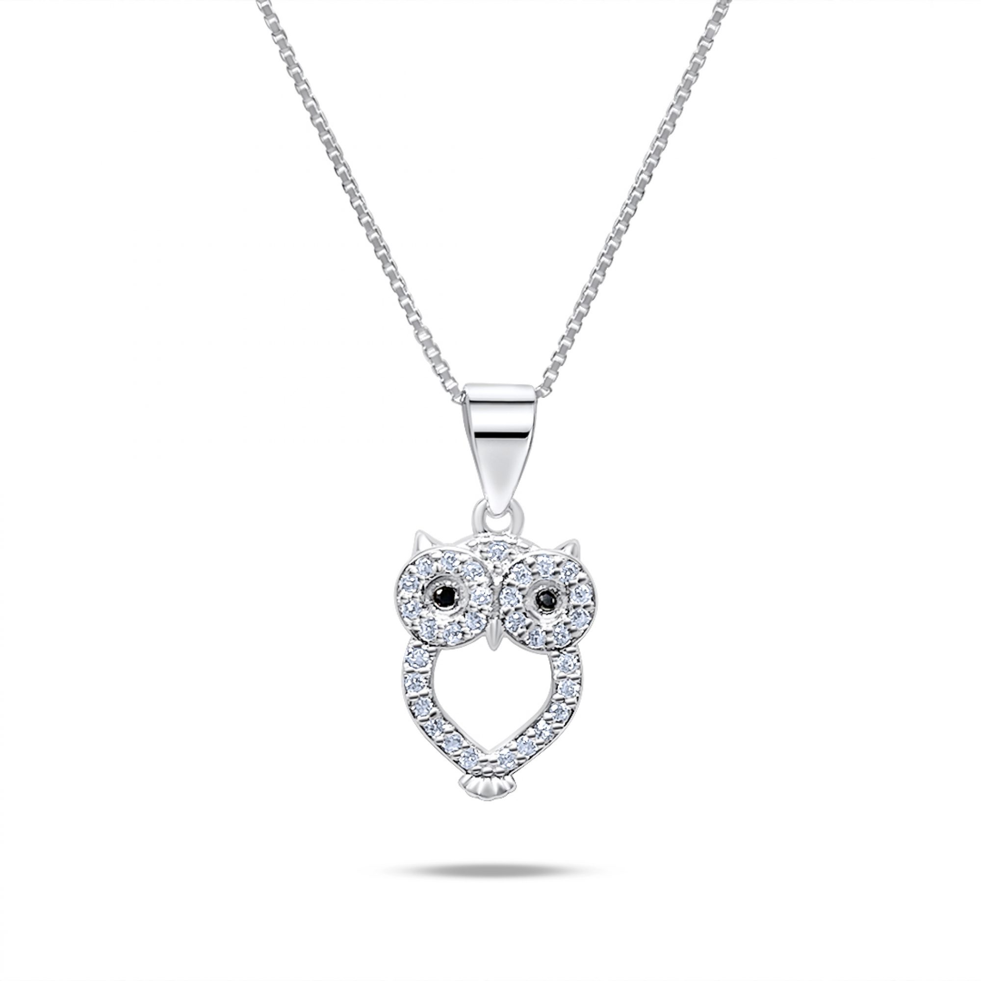 Owl necklace with zircon stones