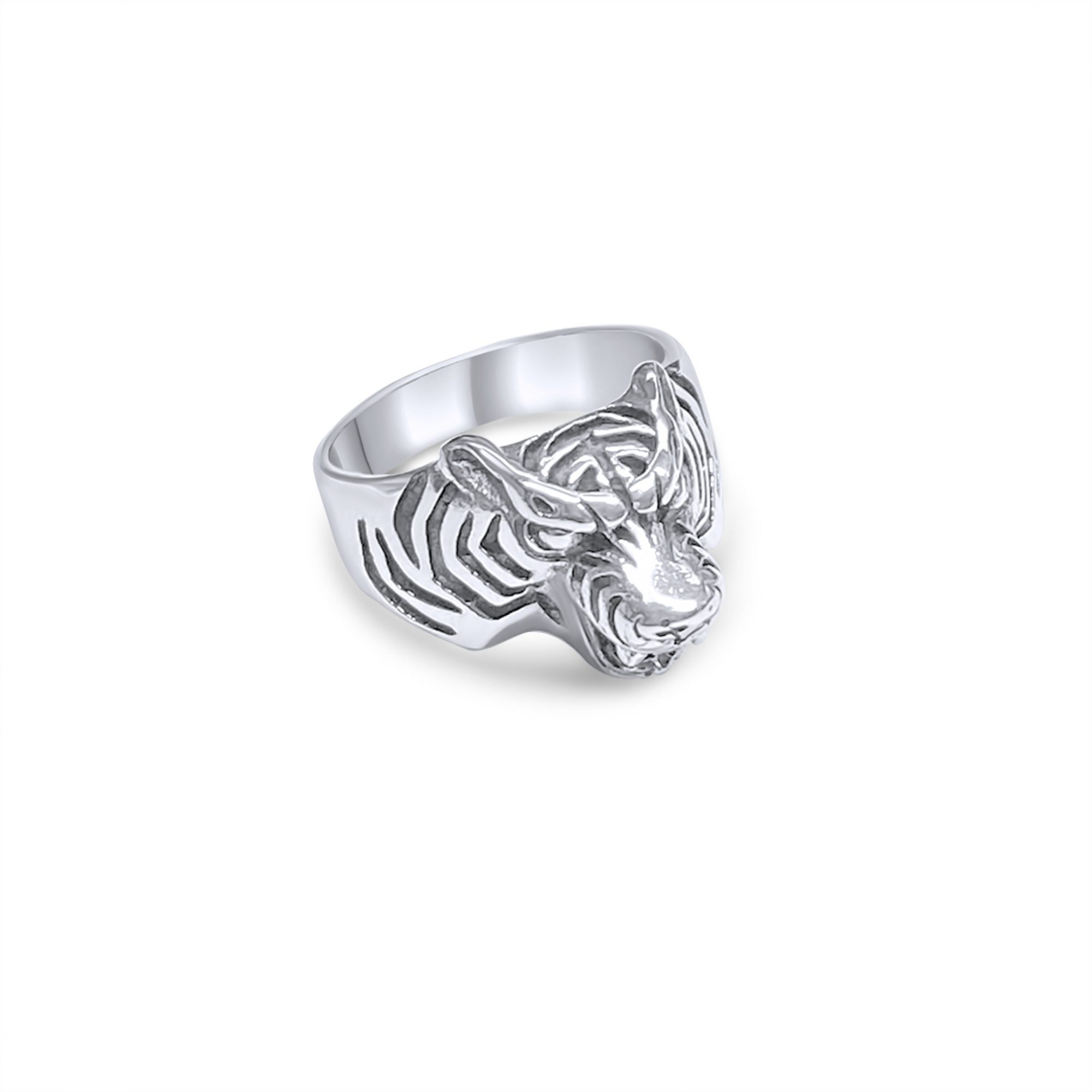 Silver wolf head ring