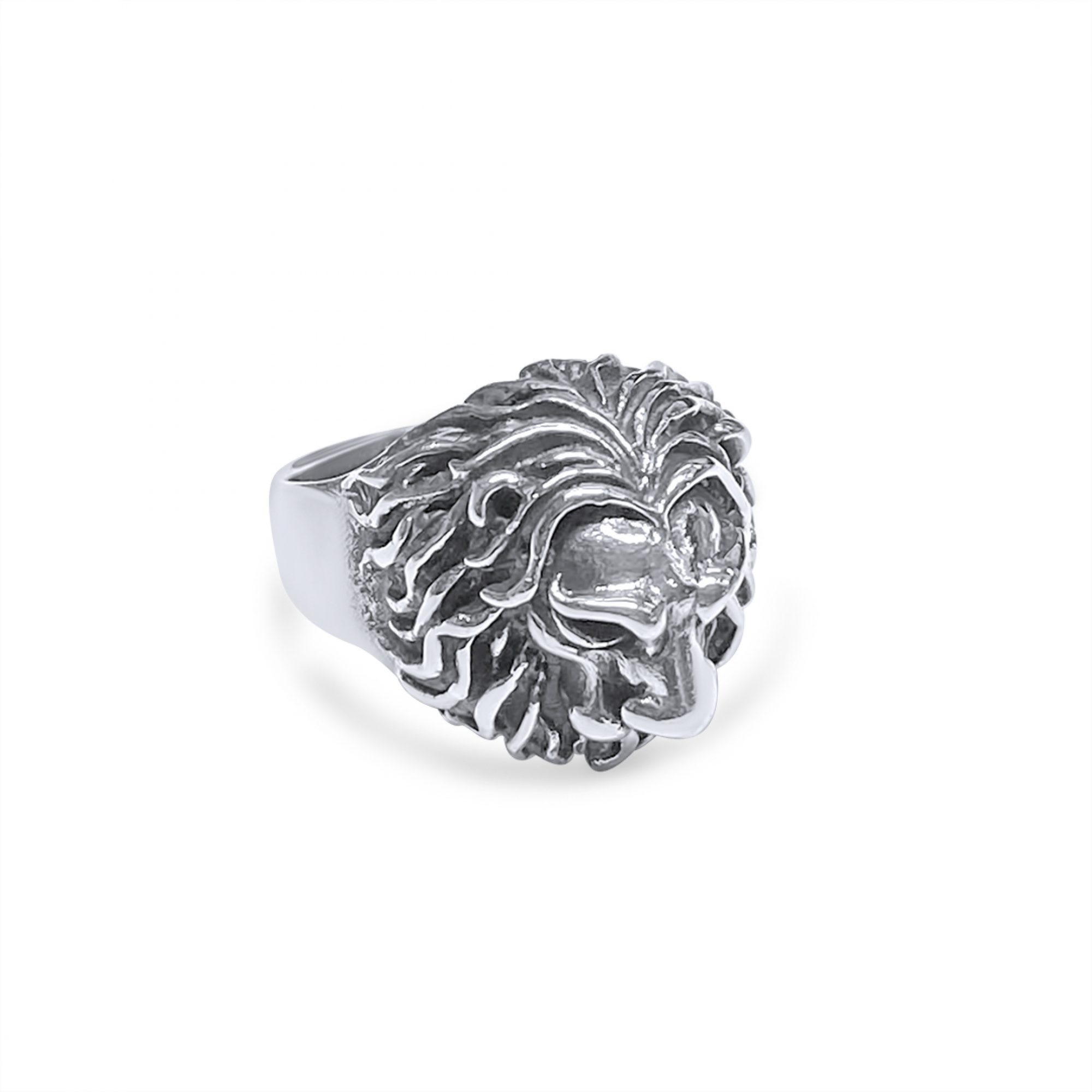 Silver lion head ring