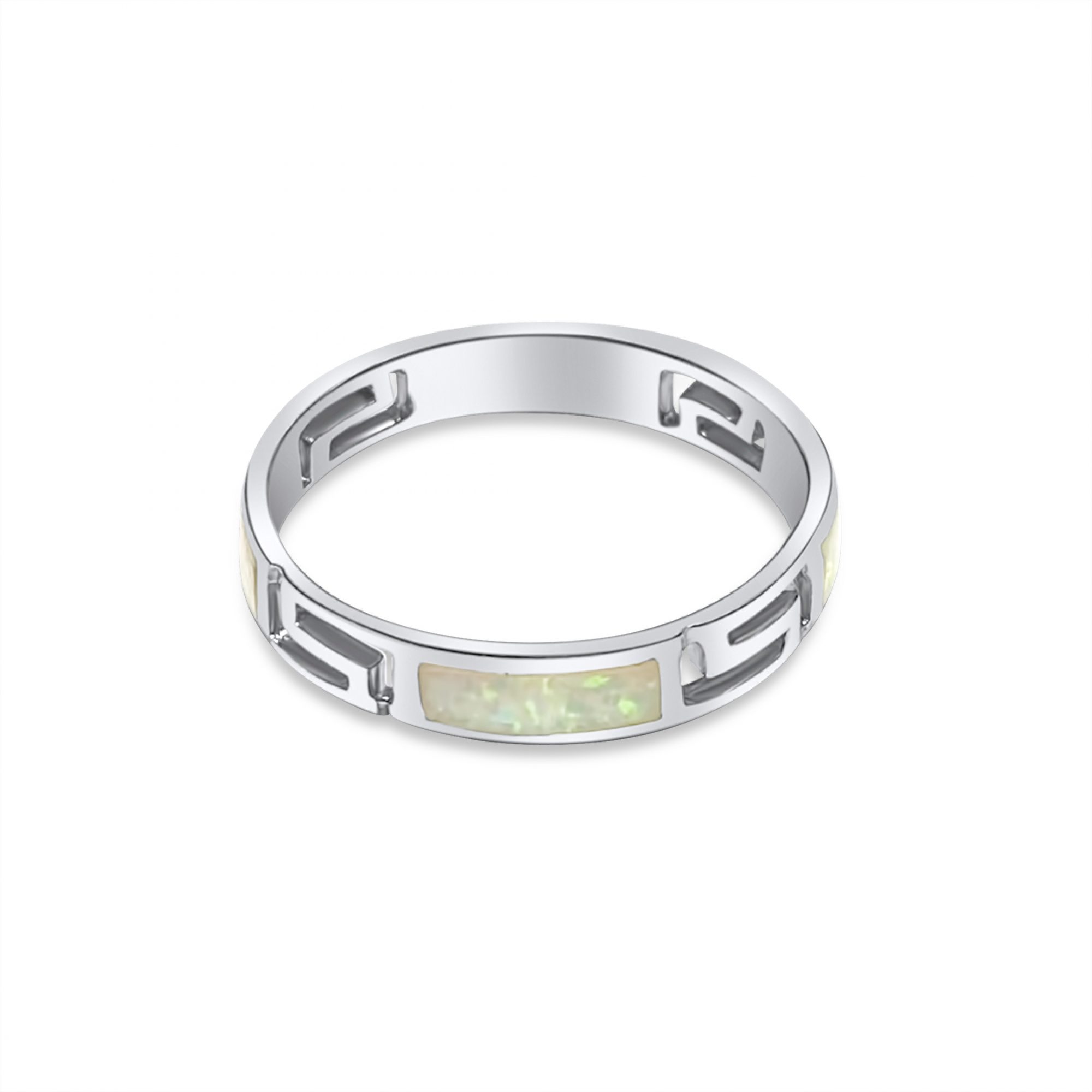 Silver ring with white opal and meander