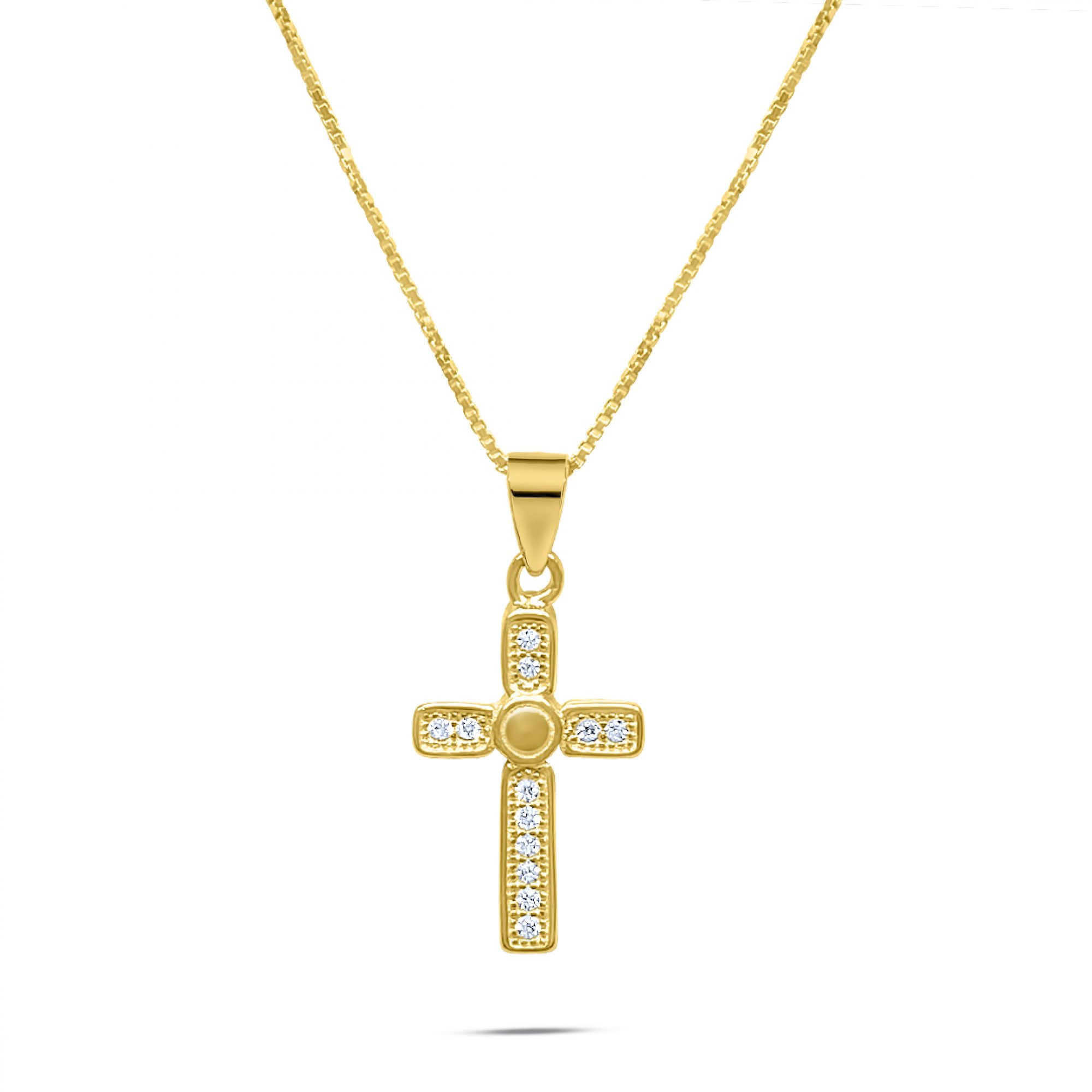 Gold plated cross necklace with zircon stones