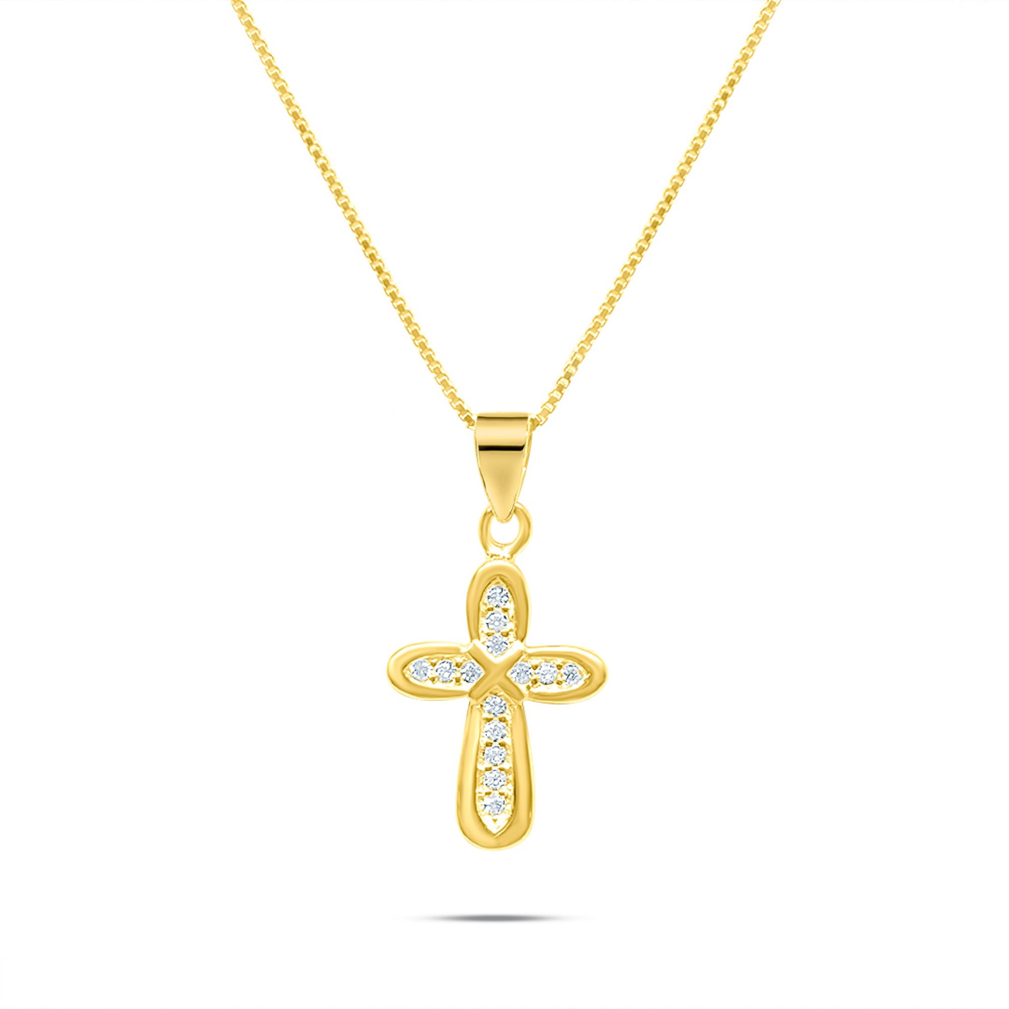 Gold plated cross necklace with zircon stones