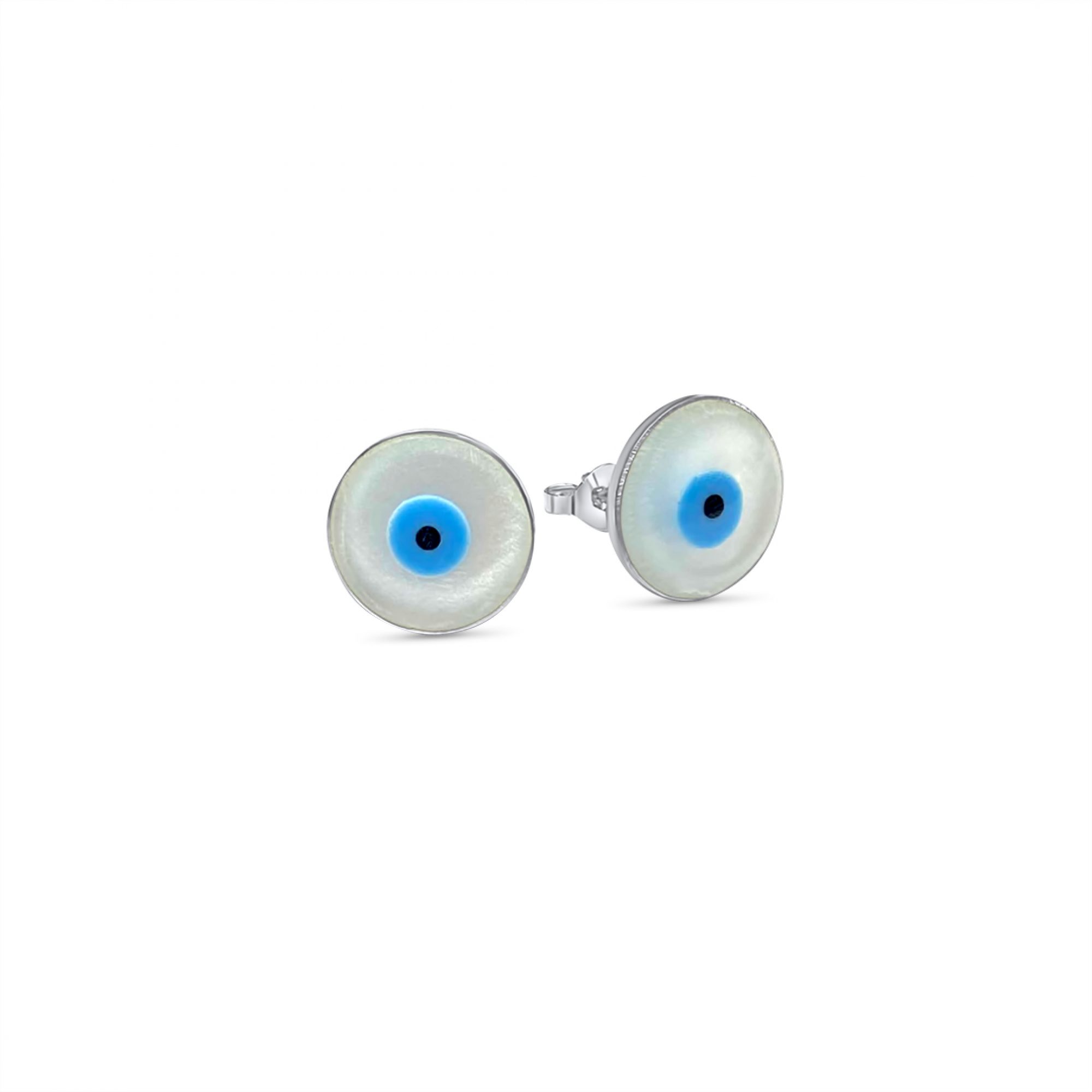 Eye stud earrings with mother of pearl