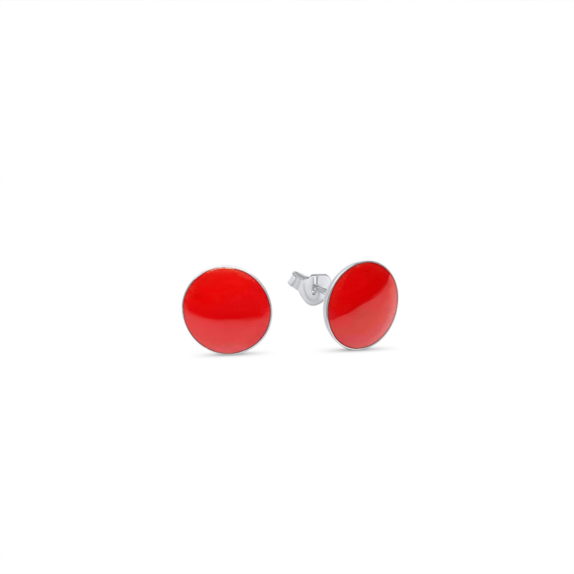 Silver stud earrings with coral stone