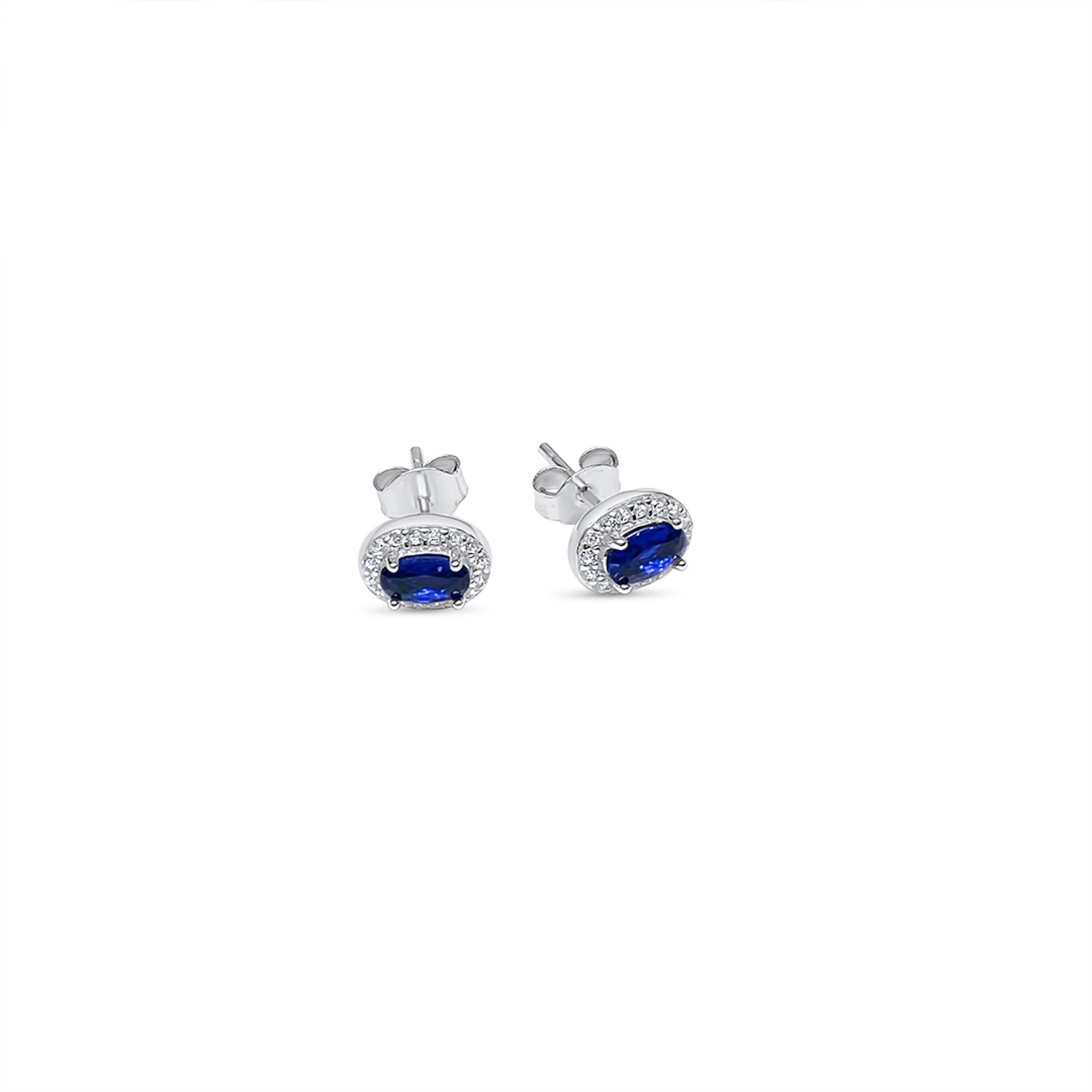 Silver stud earrings with sapphire and zircon stones