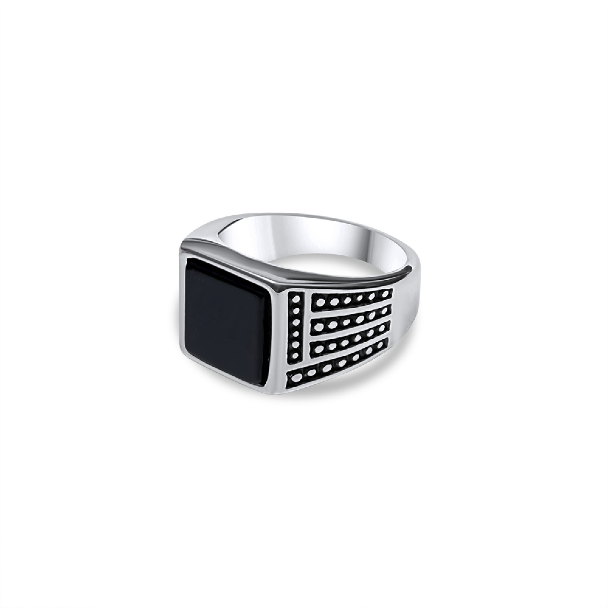 Steel ring with black stone