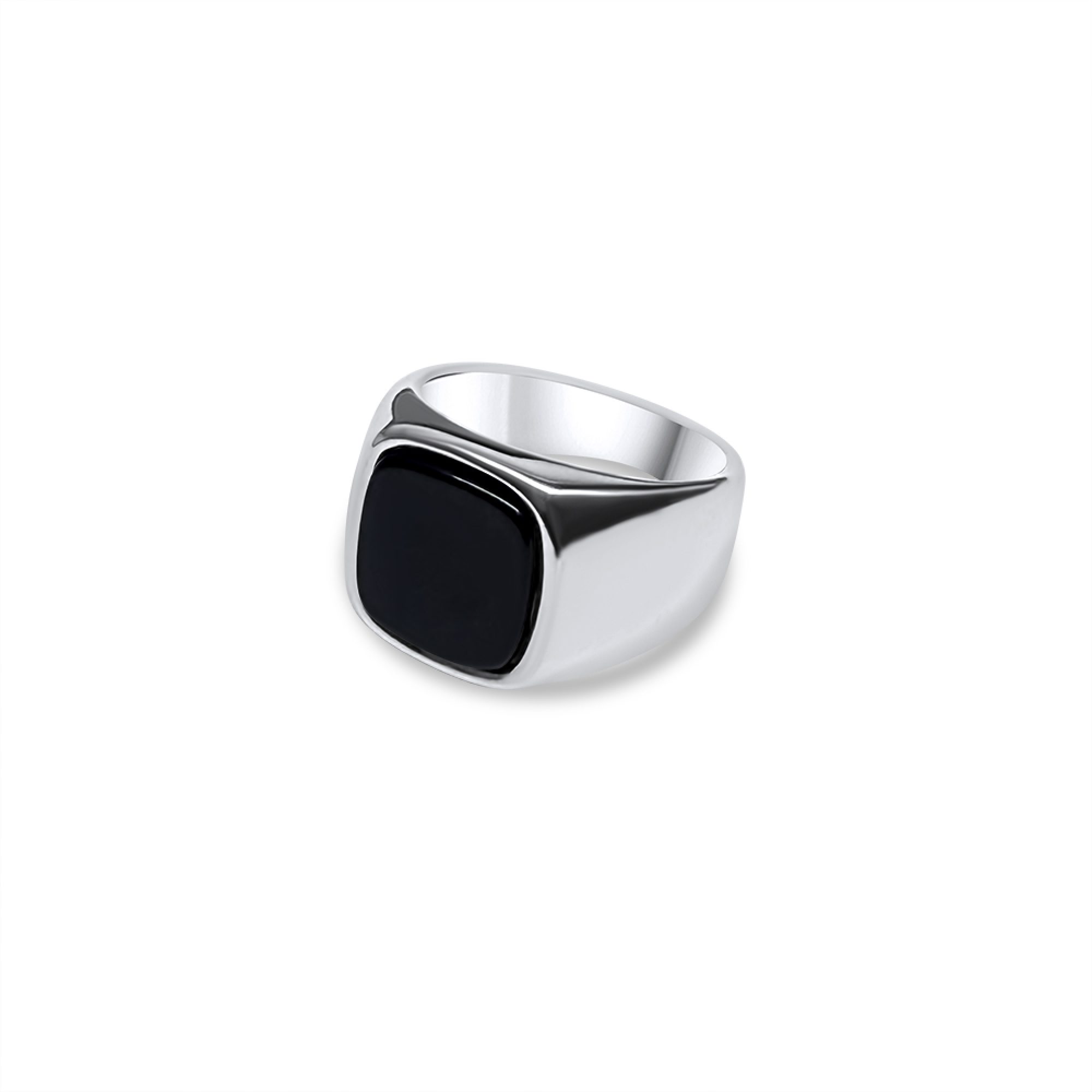 Steel ring with black stone