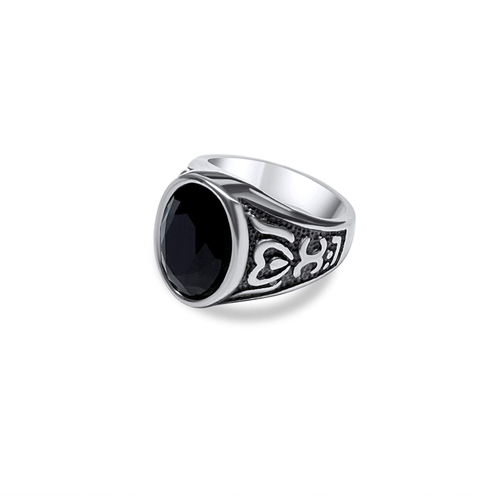 Steel ring with black stone