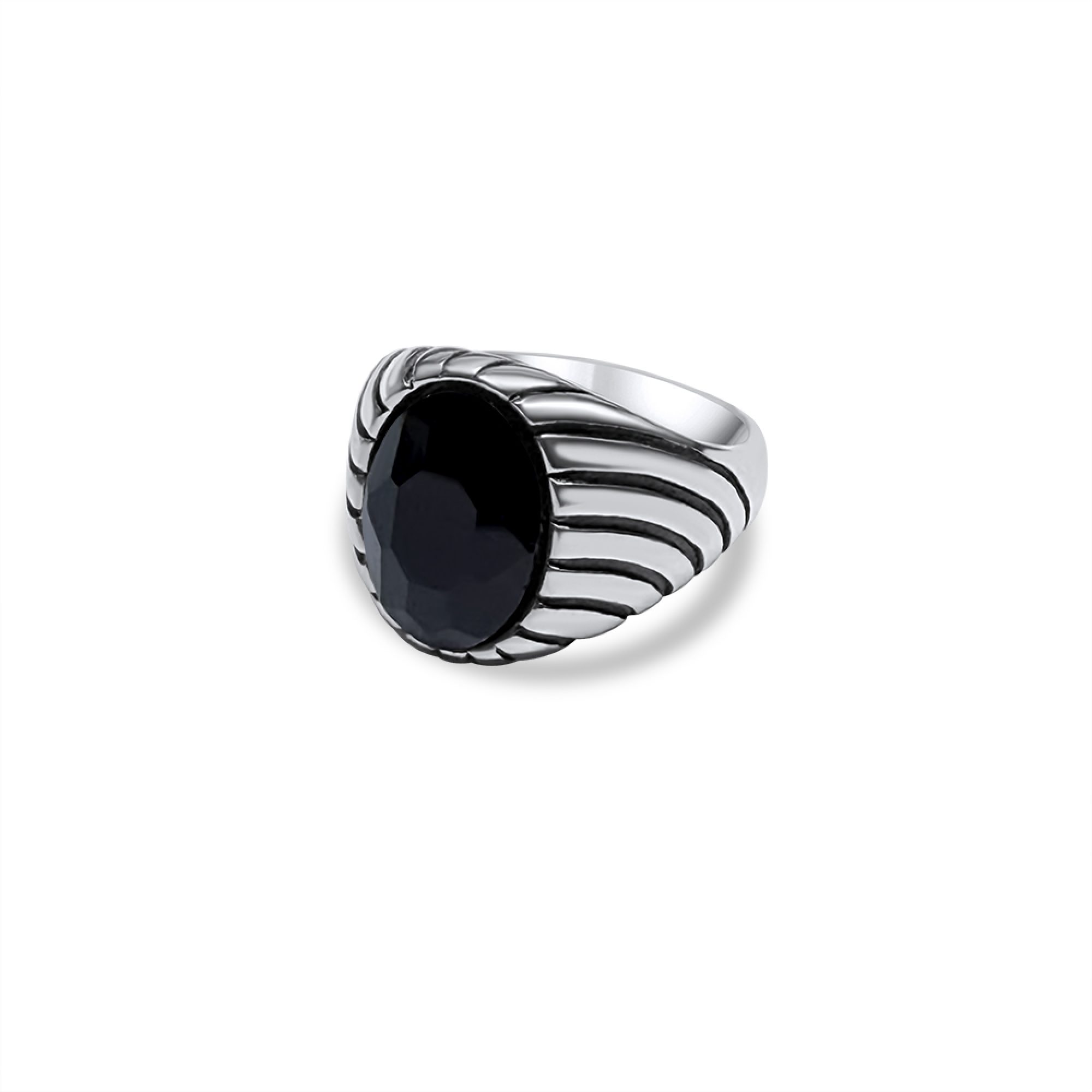 Steel ring with black stone