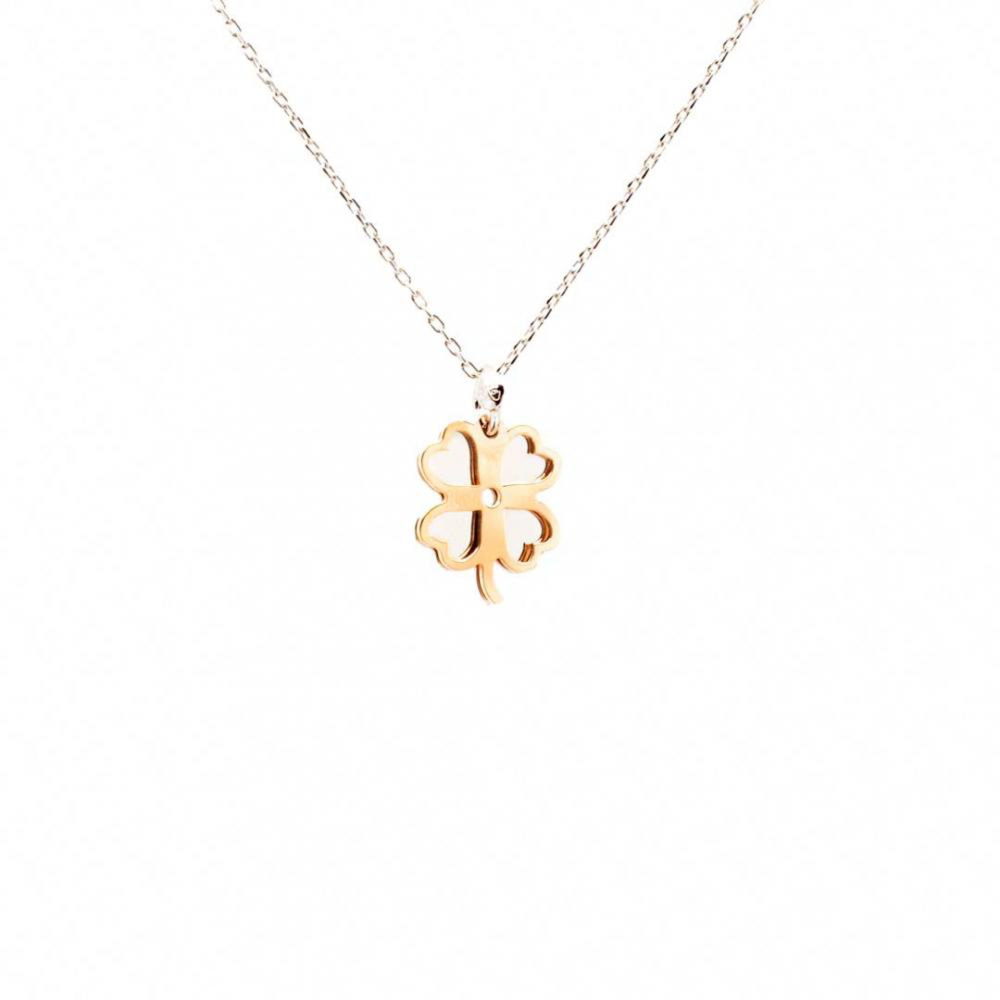 Four leaf clover necklace with rose gold details