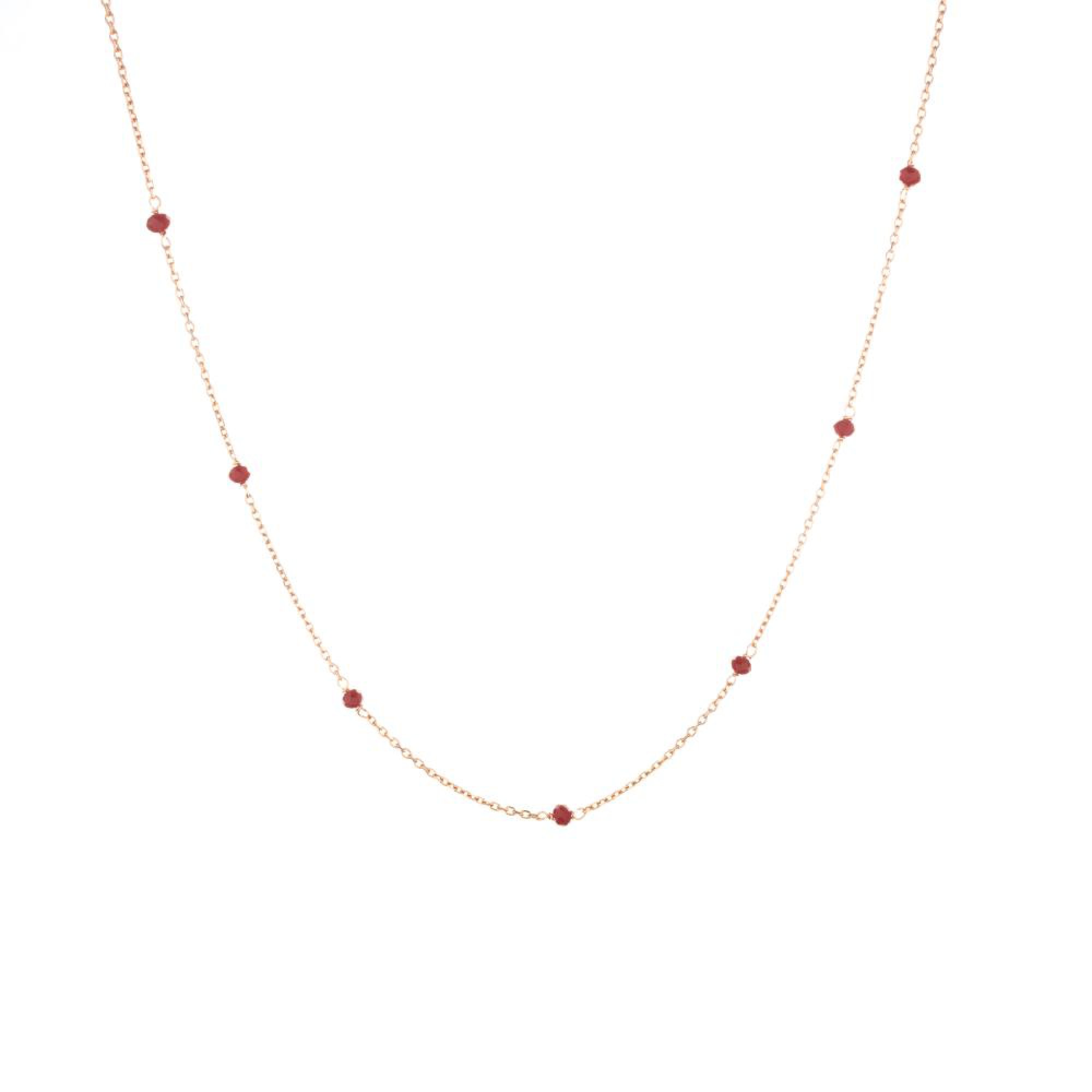 Rose gold necklace with burgundy stones