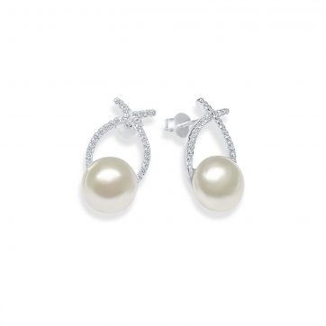 petsios Silver stud earrings with pearl and zircon stones