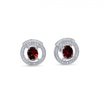 petsios Silver stud earrings with ruby and zircon stones