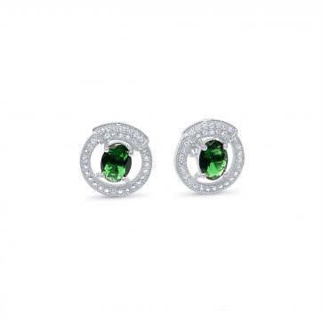 petsios Silver stud earrings with emerald and zircon stones