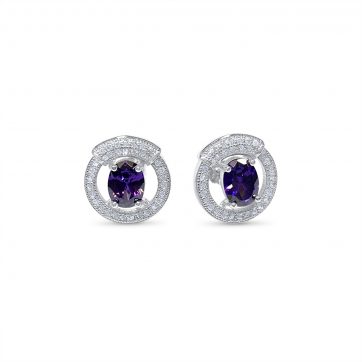 petsios Silver stud earrings with amethyst and zircon stones